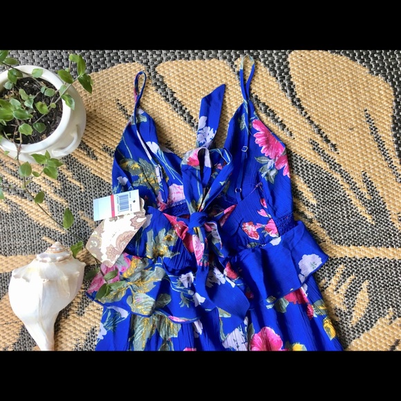 Band of Gypsies chloe blue floral ruffle dress, XS - Picture 4 of 7